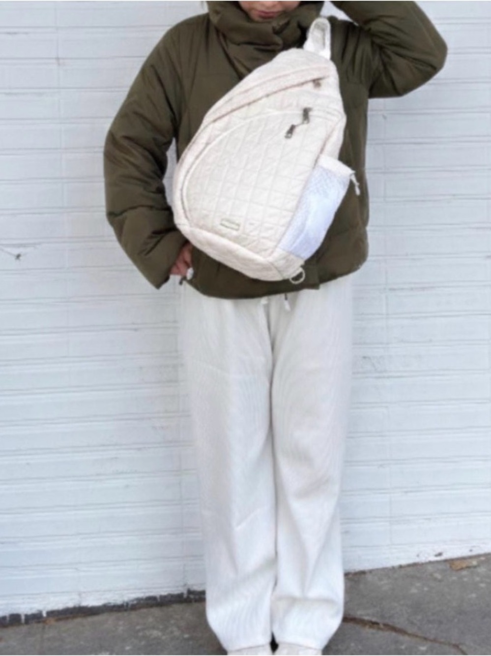 Quilted Sling Backpack for Women - Cream - Picture 4 of 6